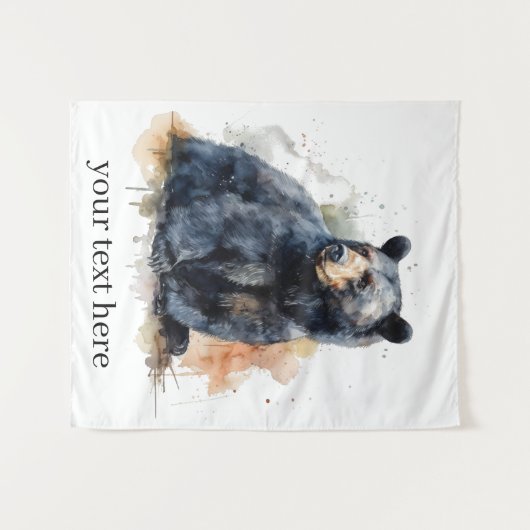 Waterverf Zwart Beer Woodland Art, op maat Wandkleed (Voorkant (horizontaal))