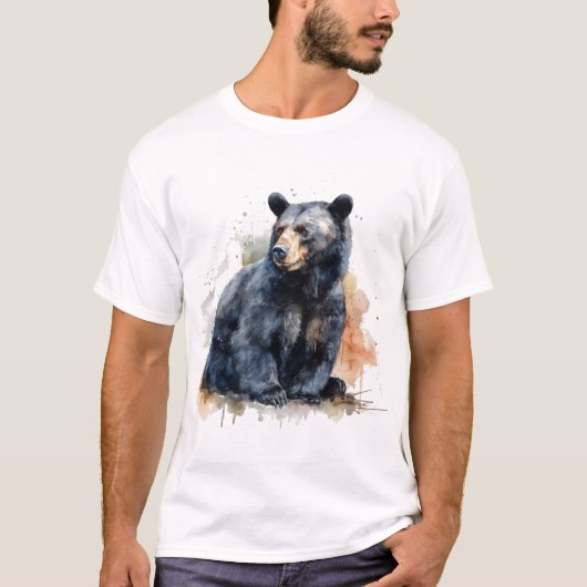 Waterverf Zwart Beer Woodland Art T-shirt (Voorkant)