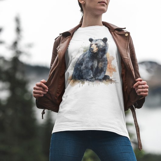 Waterverf Zwart Beer Woodland Art T-shirt