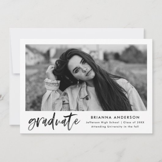 Waterverf Zwart Borstel Script Graduation Party Kaart (Voorkant)