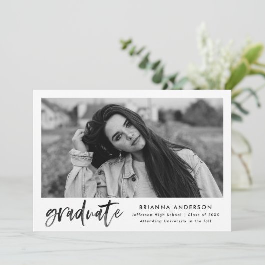 Waterverf Zwart Borstel Script Graduation Party Kaart (Staand voorkant)