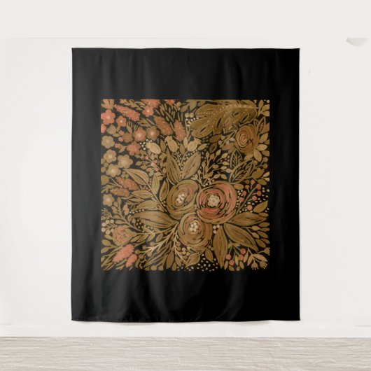 waterverf zwart bruin bloempatroon zwart, bruin wandkleed (Voorkant)