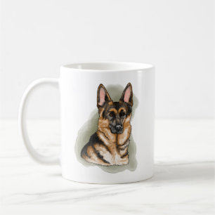 Waterverf Zwart Bruine Duitse Herderhond Portret Koffiemok