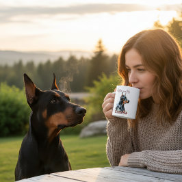 Waterverf Zwart/Bruine Koffie en DOBERMAN Koffiemok