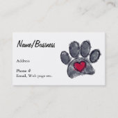 Waterverf Zwart Dog Paw Print Rood Hart Custom Visitekaartje (Voorkant)