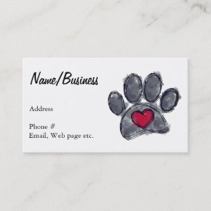 Waterverf Zwart Dog Paw Print Rood Hart Custom Visitekaartje