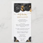 Waterverf Zwart en Goud Bloemen Huwelijk Menu (Voorkant / Achterkant)