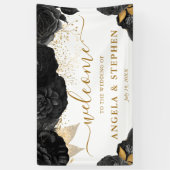 Waterverf Zwart en Goud Bloemen Huwelijk Spandoek (Verticaal)