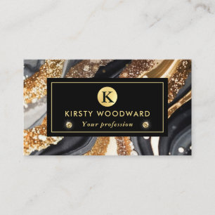 Waterverf Zwart en Goud Glitter Alcoholinkt Visitekaartje