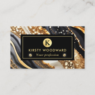 Waterverf Zwart en Goud Glitter Alcoholinkt Visitekaartje