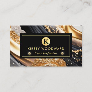 Waterverf Zwart en Goud Glitter Alcoholinkt Visitekaartje