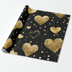 Waterverf Zwart en Goud Inkt Valentijnsharten Cadeaupapier