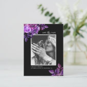 Waterverf zwart en paarse bloemen Save the Date Briefkaart (Staand voorkant)