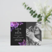 Waterverf zwart en paarse bloemen Save the Date Briefkaart (Staand voorkant)