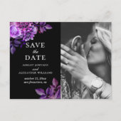 Waterverf zwart en paarse bloemen Save the Date Briefkaart (Voorkant)