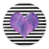 Waterverf Zwart en Paarse Hart Keramische Knop (Voorkant)