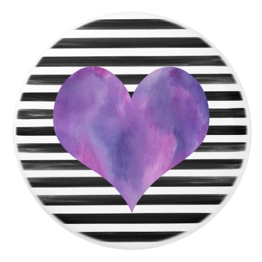 Waterverf Zwart en Paarse Hart Keramische Knop (Voorkant)