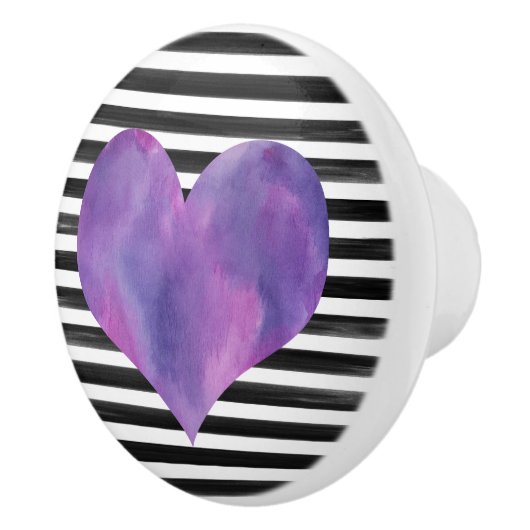 Waterverf Zwart en Paarse Hart Keramische Knop (Rechts)