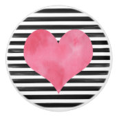 Waterverf Zwart en Rode Hart Keramische Knop (Voorkant)