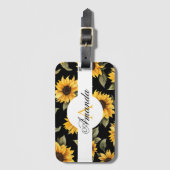 Waterverf Zwart Geel Zonnebloem Naadloos Patroon Bagagelabel (Voorkant (verticaal))