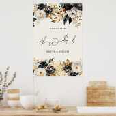 Waterverf Zwart Goud Bloem Bruiloftsposter Poster (Keuken)
