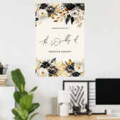 Waterverf Zwart Goud Bloem Bruiloftsposter Poster (Thuiskantoor)