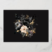Waterverf Zwart Goud Bloemen Bruiloft Folie Uitnodiging (Achterkant)