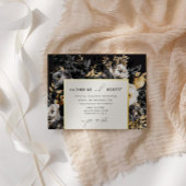 Waterverf Zwart Goud Bloemen Bruiloft Folie Uitnodiging