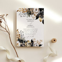 Waterverf Zwart Goud Bloemen Bruiloft