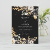 Waterverf Zwart Goud Bloemen Bruiloft Kaart (Staand voorkant)