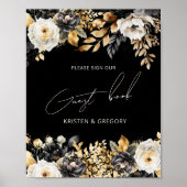 Waterverf Zwart Goud Bloemen Bruiloft Poster (Voorkant)