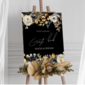 Waterverf Zwart Goud Bloemen Bruiloft Poster