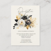 Waterverf zwart goud bloemenontvangst informatiekaartje (Voorkant)