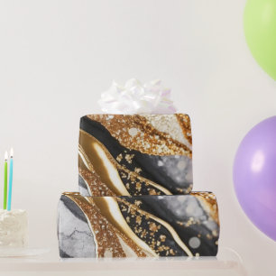 Waterverf Zwart & Goud Glitter Agate Alcohol Inkt Cadeaupapier
