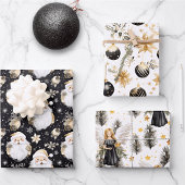 Waterverf Zwart & Goud Kerstset 6 Inpakpapier Vel