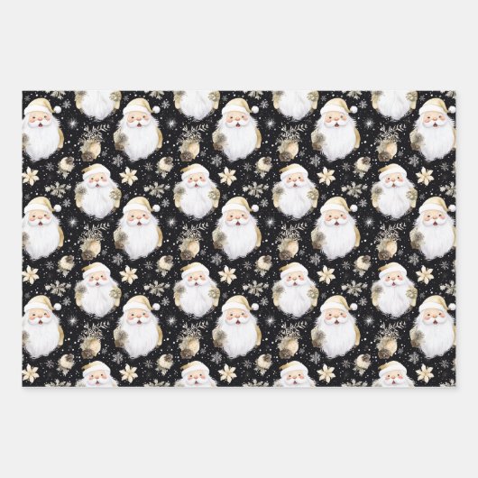 Waterverf Zwart & Goud Kerstset 6 Inpakpapier Vel (Voorkant)