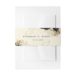 Waterverf Zwart Goud Rozen Bruiloft Uitnodigingen Wikkel