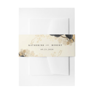 Waterverf Zwart Goud Rozen Bruiloft Uitnodigingen Wikkel