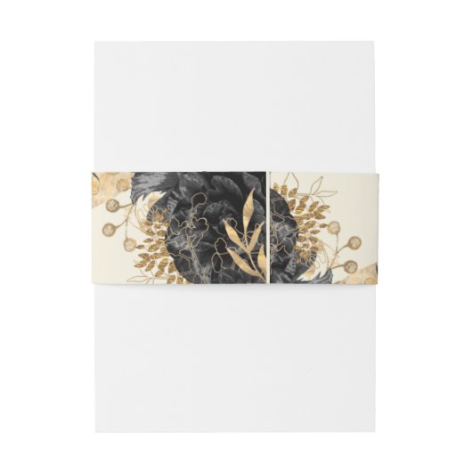 Waterverf Zwart Goud Rozen Bruiloft Uitnodigingen Wikkel (Achterkant Voorbeeld)