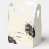 Waterverf Zwart Goud Rozen Monogram Bruiloft Bedankdoosjes (Geopend)