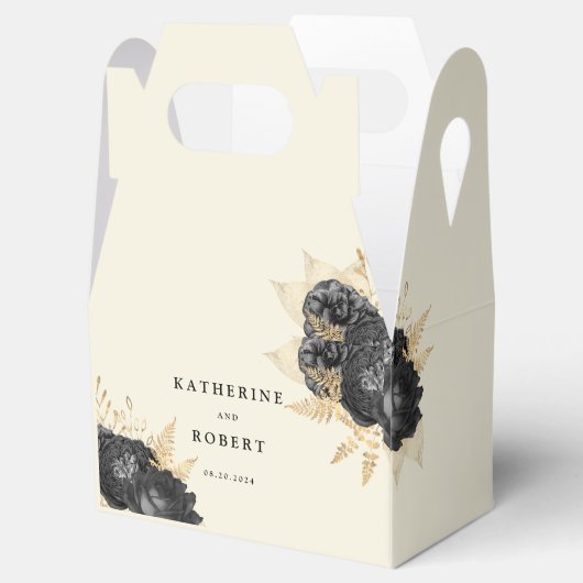 Waterverf Zwart Goud Rozen Monogram Bruiloft Bedankdoosjes (Geopend)