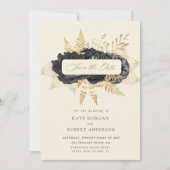 Waterverf Zwart Goud Rozen Save The Date (Voorkant)