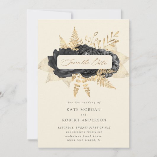 Waterverf Zwart Goud Rozen Save The Date (Voorkant)