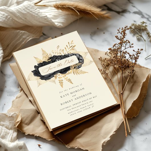 Waterverf Zwart Goud Rozen Save The Date