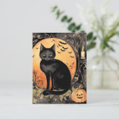 Waterverf Zwart Halloween Cat Briefkaart (Staand voorkant)
