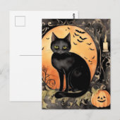 Waterverf Zwart Halloween Cat Briefkaart (Voorkant / Achterkant)