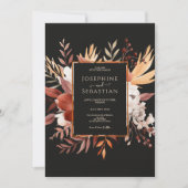 Waterverf Zwart Herfst Bloemen Foto Bruiloft Kaart (Voorkant)