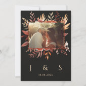 Waterverf Zwart Herfst Bloemen Foto Bruiloft Kaart (Achterkant)