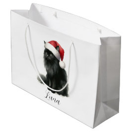Waterverf Zwart Kat in Feestelijke Santa Hat Gift Groot Cadeauzakje