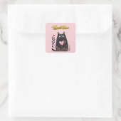 Waterverf Zwart Kat met Hart Bedankt Vierkante Sticker (Tas)